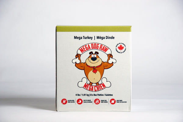 Mega Dog Turkey Raw Food - 4lbs (8x0.5lb Patties)
